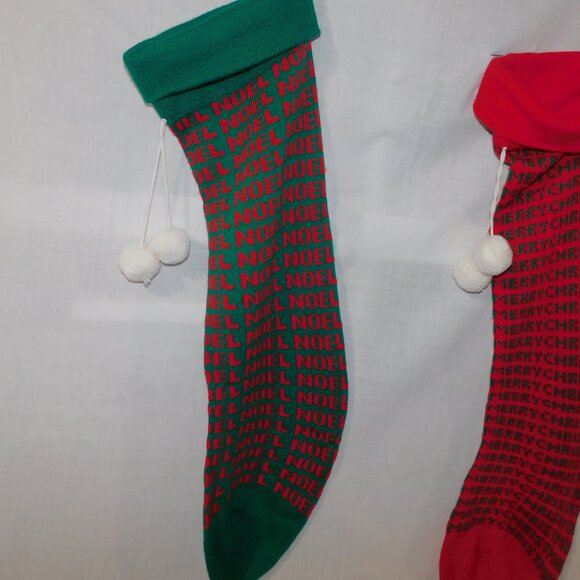 Set 2 Vintage Large 33" Knit Christmas Stocking Merry Christmas  Noel Green Red - Picture 5 of 6